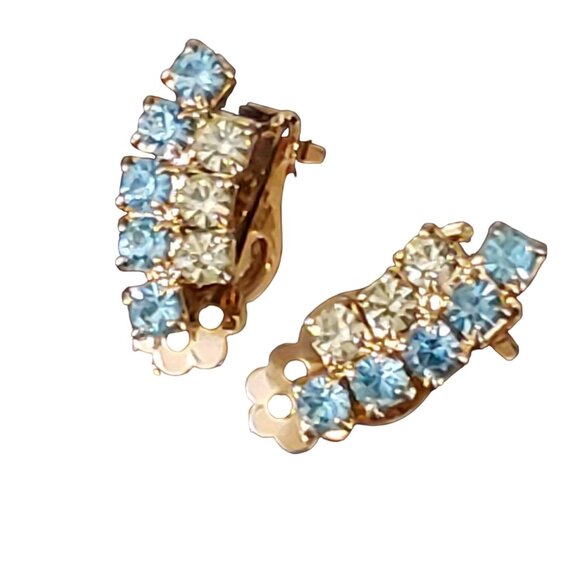 Uranium Demi-Parure Clip Earrings Double Ring Infinity MCM Pin Brooch Crystal - Picture 2 of 13